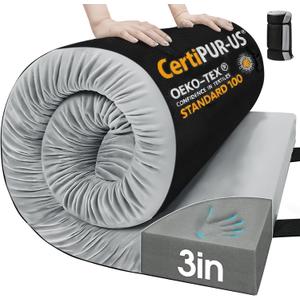 CYMULA Memory Foam Camping Mattress Pad,3inch Sleeping Pad for Camping,Non-Slip Bottom Floor Cot Car Mattress Bed with Retaining Portable Roll up Mattress Pad Mat for Travel Truck Guest Bed Tent (Single:75*30*3, GREY)