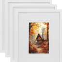 4 Pack White Picture Frame with Double White Mat, 8 by 10 Matted Frame for 4x6, Family Wedding Frame Set for Tabletop or Wall