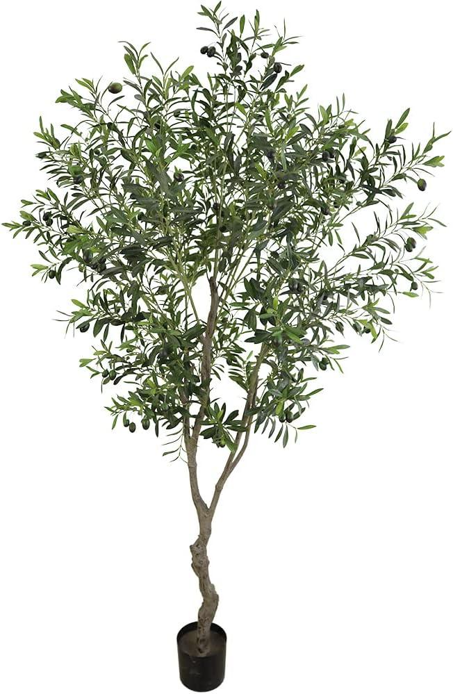 VIGGDA Artificial Tree Faux Olive Tree 7ft (82in, UV Protection 2289 Leaves) Tall Fake Olive Plant in Pot Fake Silk Tree Faux Plants Indoor