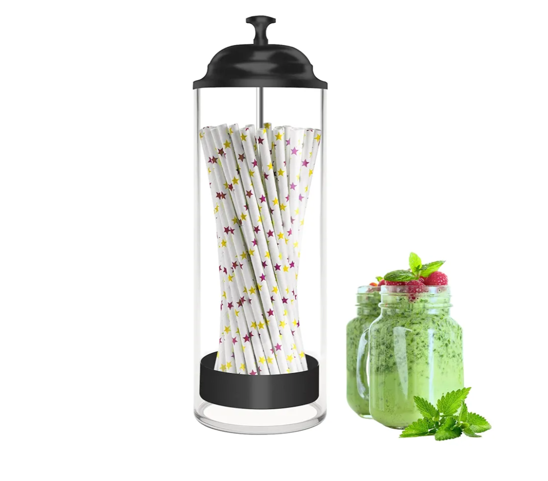 Straw Holder for Standard Size Drinking Straws, Acrylic Plastic Straw Dispenser for Counter with Lid Black(Straws Not Include)