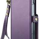 Wrist Strap Case for Samsung Galaxy Z Fold 7,Heavy-Duty Protector Leather Wallet Case RFID Blocking Card Holder Phone Cover,Purple,Z Fold 7
