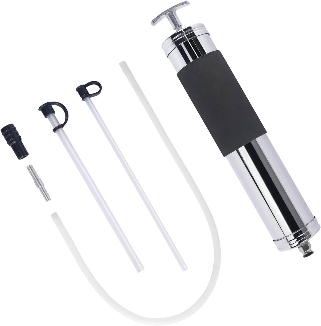 Thorstone Automotive Fluid Extractor Pump, Manual Oil Change Syringe with 50cm Rubber Hose & 2pcs 22cm PVC Suction Tubes, 500cc SPCC Steel