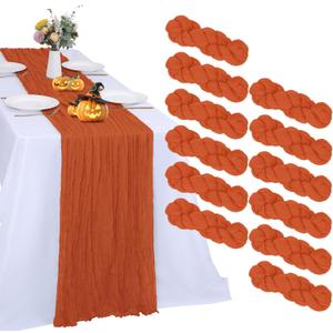 12 Pack Fall Table Runner Orange Cheesecloth 10FT Boho Gauze Fabric Table Runner 35 x 120 Inch Rustic for Thanksgiving Wedding Decor Holiday Party Boho Decoration(Orange)