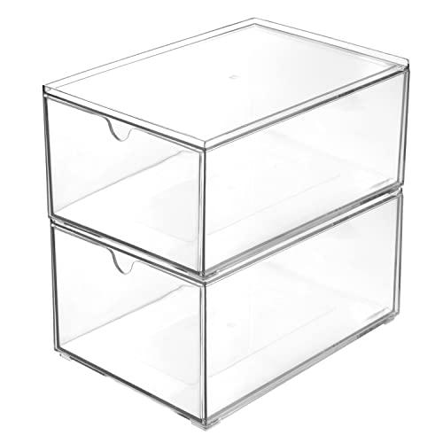 Amazon.com: Youngever 2 Pack Stackable Plastic Organiser Drawers, Clear Cosmetic Organizers, Makeup Organiser Drawers : Beauty & Personal Care