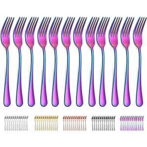 Evanda Rainbow Dinner Fork 12 Pieces, Rainbow Titanium Plating Stainless Steel 8.07inch Forks, Cake Forks, Table Forks,Dessert Forks, Easy To Clean, Dishwasher Safe