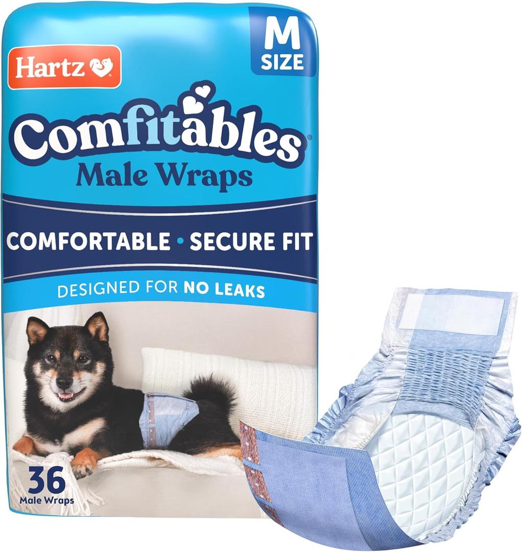 Hartz Comfitables Disposable Male Dog Wraps with Stretchy Waistband, Medium 36 Count, Medium
