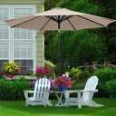 MEWAY 9ft Patio Umbrella Outdoor Table Umbrellas with Push Button Tilt and Crank, Market Umbrella 8 Sturdy Ribs for Deck, Garden, Pool and Backyard, Beige