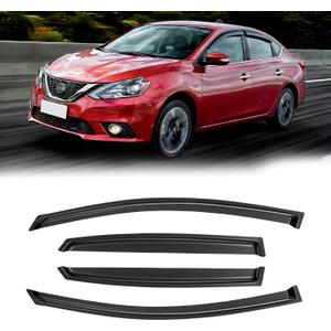 Window Visors for 2013-2019 Nissan Sentra, Rain Guards Shields Vent Deflector Shade Dark Smoke 2014 2015 2016 2017 2018 13 14 15 16 17 18 19, Tape-On, 4PCS