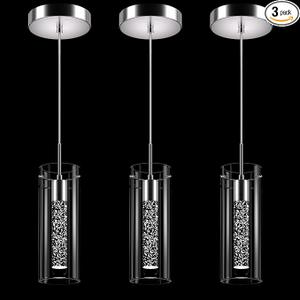 Esfos Pendant Ceiling Light Fixture, LED Kitchen Lighting Crystal Pendant Lights Kitchen Island, 1Light Integrated Kitchen Hanging Light Fixture Modern Island Light with Bubble Glass Three Pack