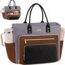 LOVEVOOK Teacher Tote Bag for Women Work, Laptop Bag Nurse Bags With Large Cup Holder, Professional Computer Briefcase Business Handbag, Diaper Bag Mother Gift, 15.6 Inch (Lavender Gray-brown-black)