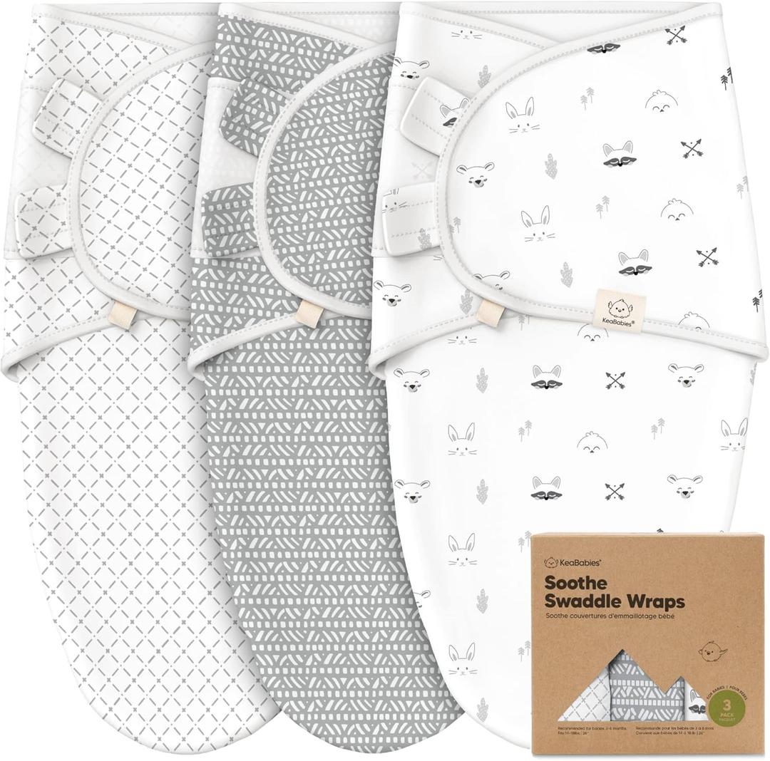 KeaBabies 3-Pack Organic Baby Swaddle Sleep Sacks - Newborn Swaddle Sack, Ergonomic Baby Swaddles 0-3 Months (Nordic)
