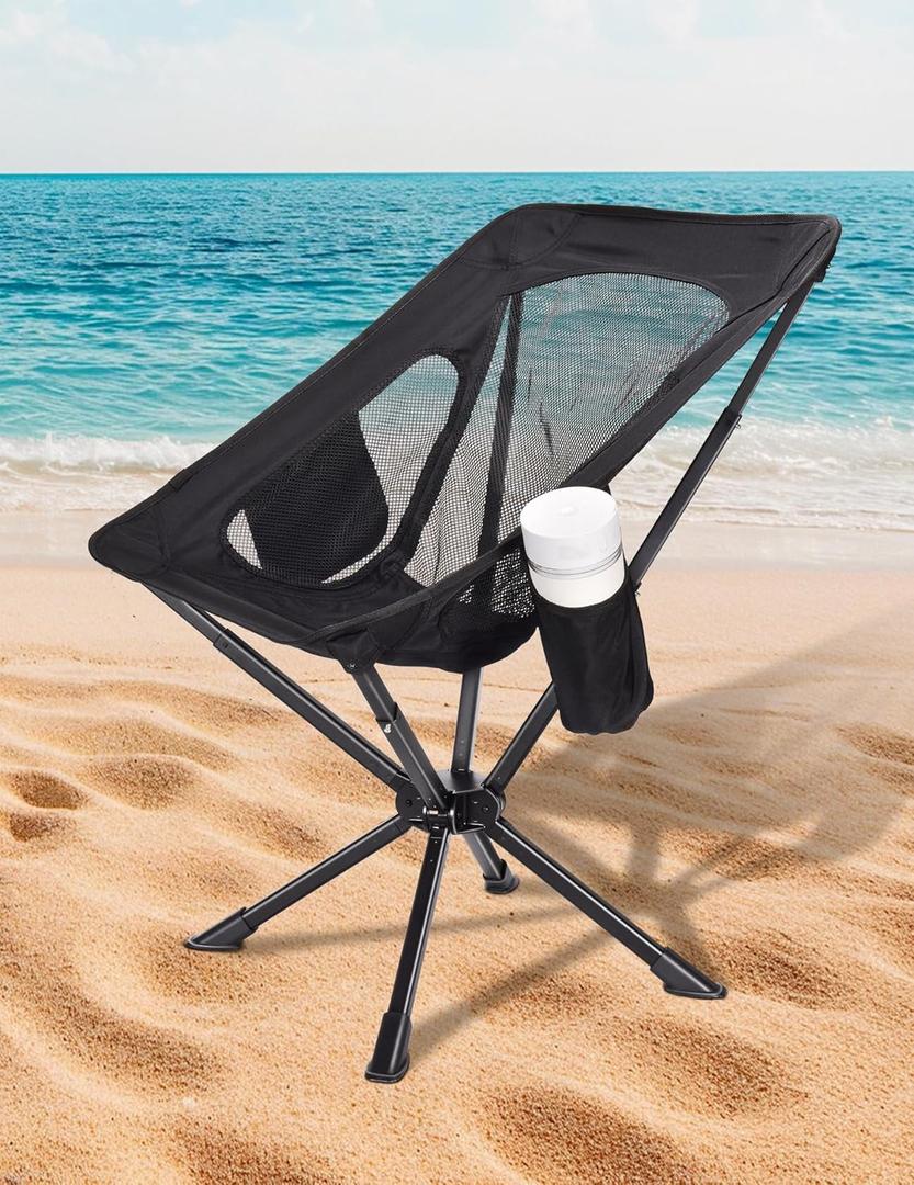 Portable Chairs for Adults Foldable, Fast Setup, Lightweight & Small Folding Chair with Cup Holder, Side Pocket and Carry Bag - Support 350 LBS (Black)