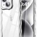 3 x  SKYLMW Compatible with iPhone 13 Pro Max Case, Kawaii Cute Curly Wave Frame Luxury Plating Edge, Stylish Glossy Clear Back, Soft TPU Shockproof Protective Cases for iPhone 13 Pro Max, Silver