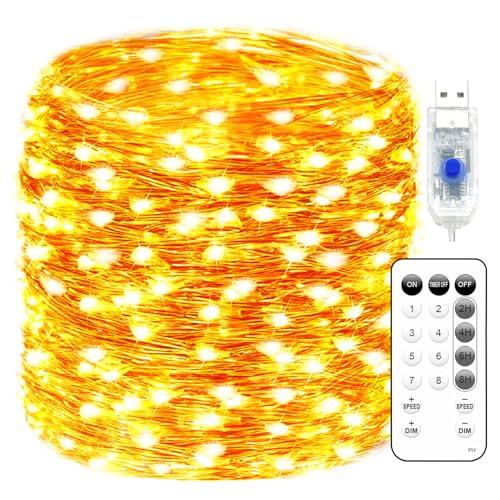 Fairy Lights Plug in 66FT 200 LED USB Twinkle Lights for Bedroom Copper Wire Lights with Remote and Timer 8 Modes, Waterproof String Lights for Dorm DIY Party Christmas Decoration（Warm White）