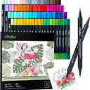 Ohuhu Markers Brush Tip 80-colors with 72-sheet Coloring Book - Double Tipped Markers for Adults Coloring Books - Art Marker Set Bundles with 100% Bleed-proof Pages - Fine & Brush Dual Tips