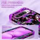 LONTECT for Google Pixel 9/9 Pro Case, Floral Shockproof Rugged Heavy Duty 3 in 1 Hybrid Sturdy High Impact Protective Cover,Glow in The Dark Amaranth