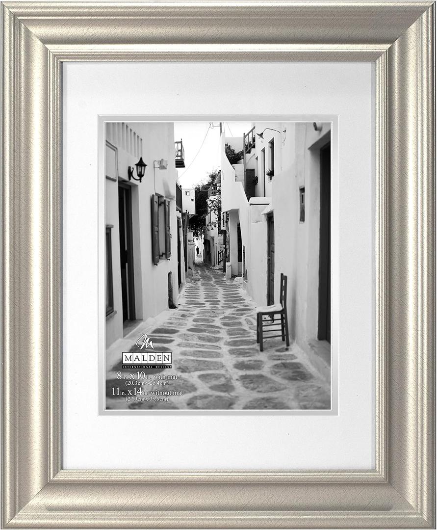 Malden International Designs Classic Wall Mouldings Eaton Double Matted Picture Frame, 17.5"L x 14.5"W, Silver, 8 X 10/11 X 14"