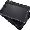 BBG 6 Pack Black Plastic Food Serving Trays, 15" x 10" Halloween Party Platters and Trays, Rectangle Black Plastic Serving Trays, Dishwasher Safe Reusable Platters Set, Plastic Trays for Party