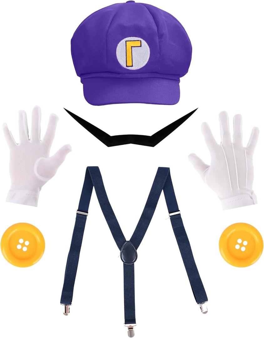PIIDUOO Super Brothers Halloween Costume for Adult - Hat Mustaches Gloves Accessories for Men Halloween Cosplay