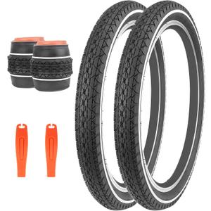 20"/24"/26" x 2.125" Folding Replacement Bike Tires for Beach Cruiser BikeBicycle Tires for Commuter BikesWhite Wall1/2Tires & 1/2 Tubes & 2 Levers