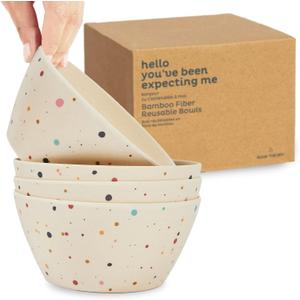 Nook Theory 4 Pack Bamboo Bowls - 22 Oz Reusable Bowl, Dishwasher Safe - Not Microwavable Bamboo Dishes (Pop)