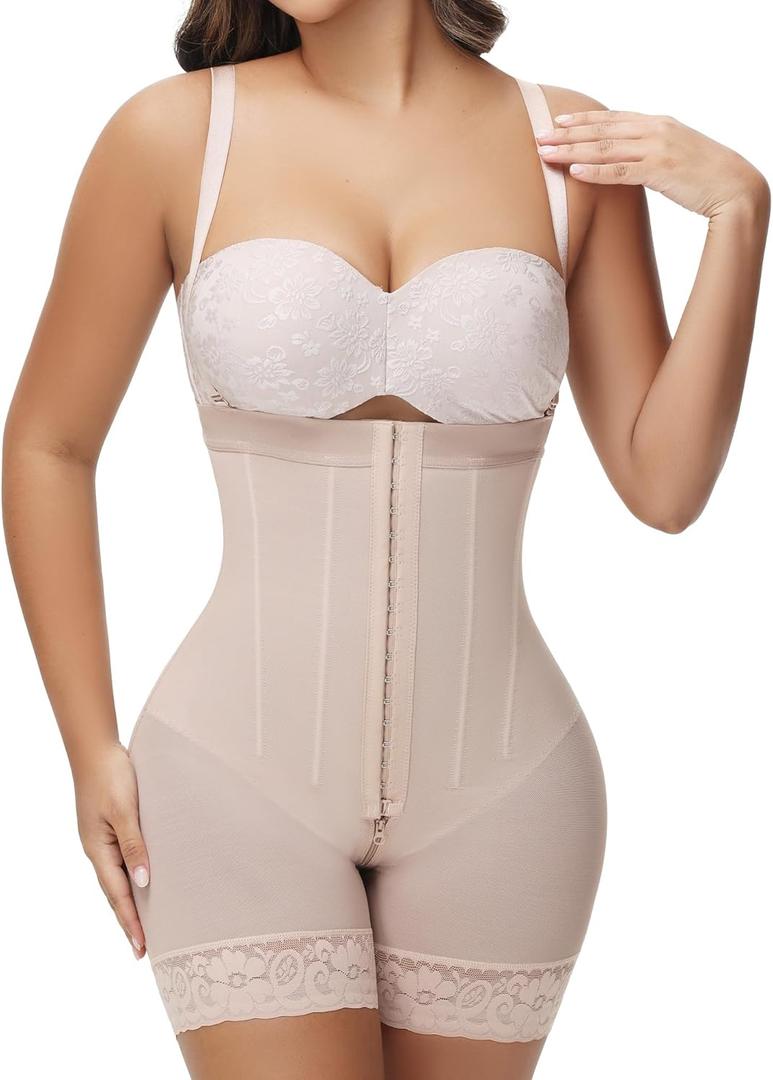 SHAPSHE Fajas Colombianas Tummy Control Shapewear Strapless Body Shaper Butt Lifter BBL Stage Compression Garment (Medium, Beige)