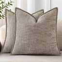 decorUhome Chenille Spring Throw Pillow Covers 18x18 Set of 2, Thick Textured Slubby Neutral Decorative Pillow Covers with Elegant Design for Couch, Sofa, Living Room, Oatmeal