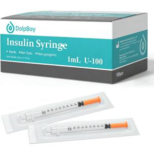 Insulin Syringe, 29G 1cc 1/2-Inch (12.7mm) , Individually Packed, Smooth & Comfortable, Pack of 100
