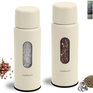 Salt And Pepper Grinder Set Manual, Salt And Pepper Mill With Ceramic/Stainless Steel Core, External Adjustable Coarseness, Refillable, Durable (2 Packs, Buttercream)