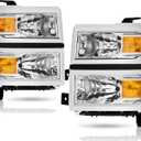 Headlights Assembly Replacement for 2014 2015 Chevy Silverado 1500 Halogen Head Light Headlamp Driver & Passenger Side, Chrome Housing Amber Corner