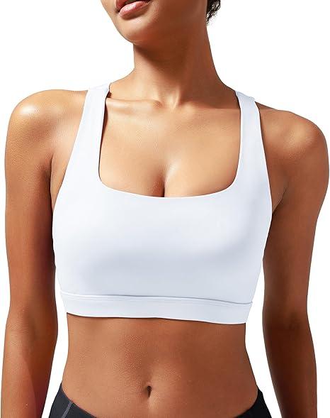 RUNNING GIRL Sports Bra for Women Ruched V Neck - Y Back Spaghetti Thin Strap Wireless Padded Medium Support Yoga Crop Top_WX3094_White_XL (White, XL)