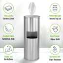 Alpine Stainless Steel Disinfecting Wipes Dispenser Floor Stand - Large Capacity Gym Wipes Dispenser with Trash Can, Smudge Resistant Coating Sanitizing Stand - Disinfectant Wipes Container Included