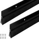 Frienda 2 Set Door Brush Bottom Sweep Brush Weather Stripping Aluminum Door Seal with Screws for Gaps up to 1 Inch, for Home, Commercial Gate, Fill Gaps Dust, Debris (1 x 36 Inch,Black)