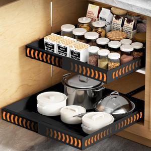 YJHome 1 Pack Pull Out Cabinet Organizer, No Drill Expandable Width 12"-20" & 21" Depth, Adhesive or Screw-In Installation, Magnetic Divider for Custom Storage, for Kitchen Pantry Bathroom Cabinet