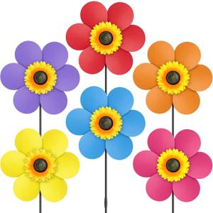6PCS Sunflower Wind Spinners with Stakes 14" W x 29" H Wind Spinners Lawn Pinwheel Rainbow Windmill Outdoor Pinwheels for Yard DecorationMulticolor