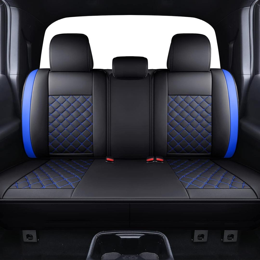 Tomatoman Tacoma Seat Covers Customized for 2005-2025 2026 4Runner Extended SR V6 Pickup Truck, Waterproof Faux Leather Car Cushions(Rear Seat, Black-Blue)