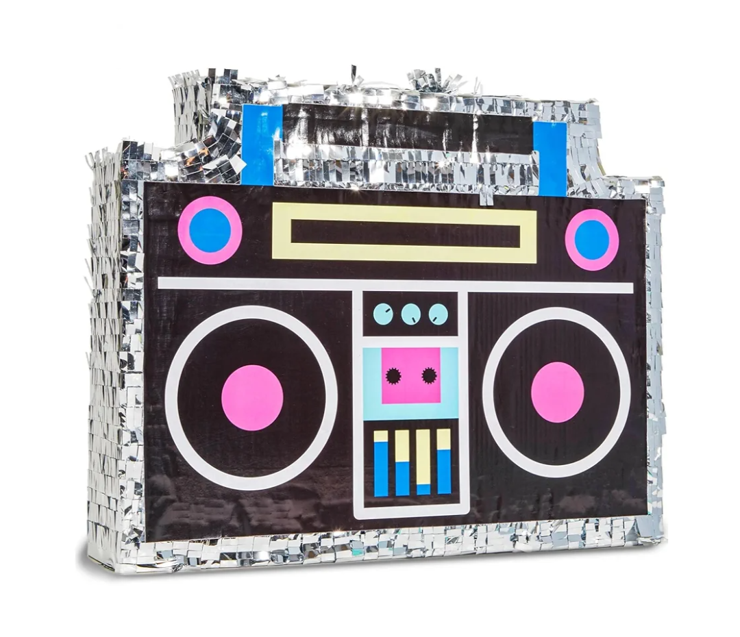 BLUE PANDA Boombox Pinata - 80s and 90s Theme Party Decorations, Hip Hop, Retro Birthday Supplies (16.5x12.8x3 In) - 90s Party Decorations - Boom Box Decor Pinata