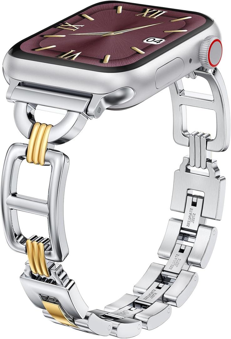 Wearlizer Compatible with Apple Watch Band 41/40/38/44/45/46/49/42mm Women, Dressy Stainless Steel Metal Jewelry Designer Gold Silver Chain Strap for iWatch Series 11 10 9 8 7 6 5 4 3 SE/Ultra 3 2 1