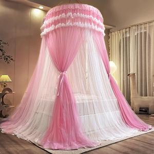 Dreamy Bed Canopy for Girls, Princess Canopy Curtains Double Layer Sheer Mesh, Adults Canopies Netting Room Decor Tent Mosquito Net for Queen King Bed (Double Layer-Peach Pink)