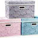 PRANDOM Larger Collapsible Storage Cubes with Lids Fabric Decorative Storage Bins Boxes Organizer Containers Baskets with Cover Handles for Bedroom Closet Living Room 17.7x11.8x11.8 Inch 3 Pack (Assorted Color)