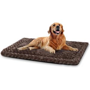 Washable Dog Bed Mat Reversible Dog Crate Pad Soft Fluffy Pet Kennel Beds Dog Sleeping Mattress for Large Jumbo Medium Small Dogs, 41 x 27 Inch, Brown
