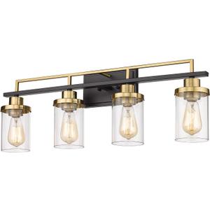 Emliviar Modern Bathroom Vanity Light - 4-Light Wall Lights for Bathroom, Black and Gold Finish with Clear Glass, YCE238B-4W BK+BG
