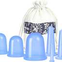 Cupping Therapy Sets 7Pcs Silicone Anti Cellulite Cup Vacuum Suction Massage Cups Facial Cupping Sets Body and Face Massager for Adults Home Use (Blue)