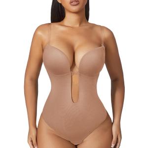 Slimers Women Shapewear Backless Body Bra Shaper Womens Plus Size Plunge Invishaper Low Back Thong Bodysuits Open Crotch Daily Use((Skin Pink XL)