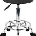 Round Rolling Stool with Footrest PU Leather Height Adjustable 360 Swivel Stool with Wheels Office Stool Chair Home Drafting Work Studio Shop SPA Salon Small (Grey)