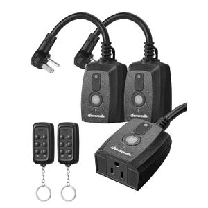 DEWENWILS Outdoor Remote Control Outlet, Indoor Wireless Remote Control Switch, Weatherproof Electrical Plug in Switch, 3-Prong 15A, 6-Inch Cord, 100FT Range, 2 Remotes 3 Outlets, ETL Listed