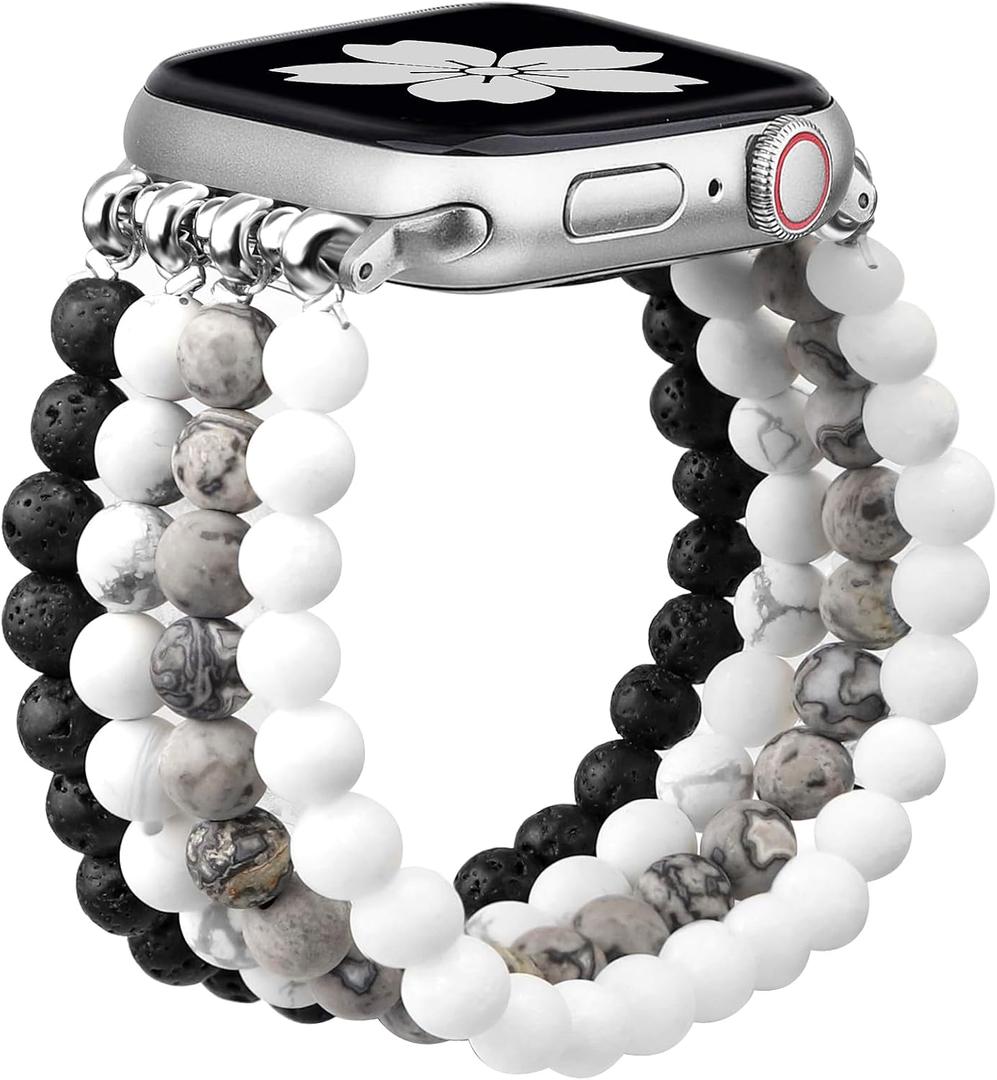 Natural Stone Bracelet Beaded-Bands Women Compatible with Apple Watch 38mm 40mm 41mm 42mm (S10/11) Feminine Cute Handmade Stretch Strap for iWatch Series 11/10/9/8/7/6/5/4/3/2/1 SE 3/2/1