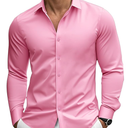 Barry.Wang Men's Solid Stretch Dress Shirts Long Sleeve Button Down Shirts Formal Business Prom Party Wedding Size S