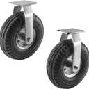 RRQ 10 Inch Caster Wheels, Pneumatic Rigid Caster Wheels with Zinc Top Plate for Cart, Dolly, Trolley, Workbench and Wagon, All Terrain Casters, Black Rubber Wheels, 600 Lbs Total Capacity (2 Pack)