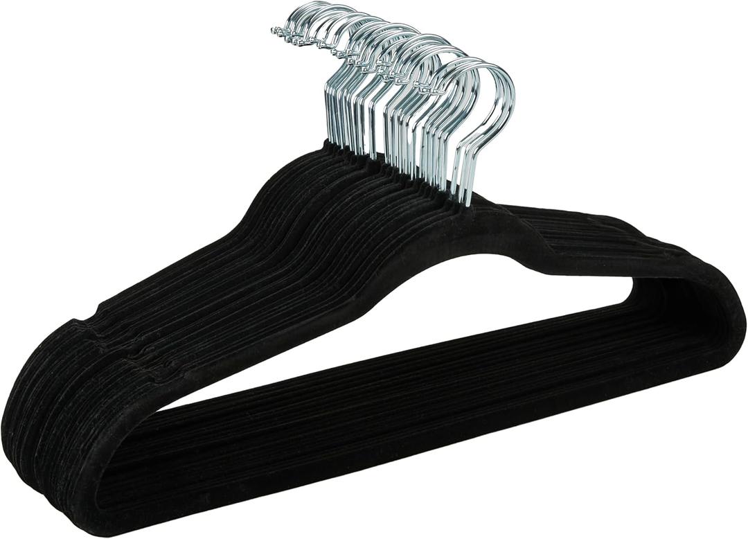 Simplify Slim Velvet Clothes Hangers | 25 Pack | Non-Slip | Shirts | Suit | Pants | Dresses | Garments | Closet Storage & Organization | Durable | Black
